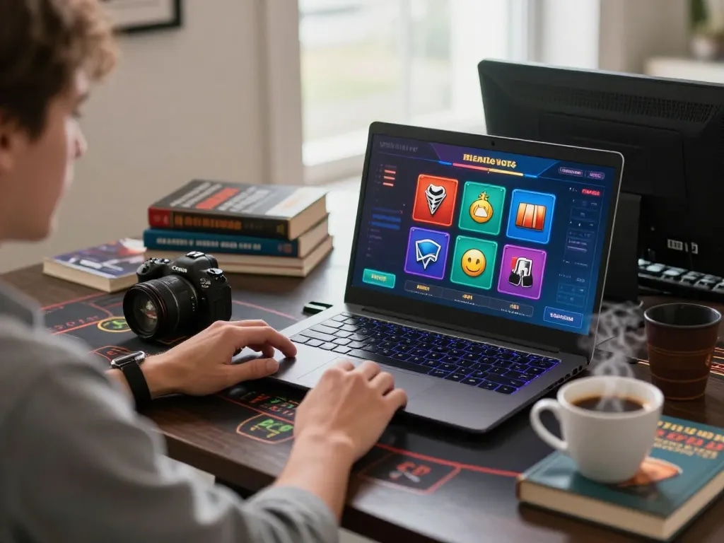 Playing sun win online casino from home with a laptop displaying live dealer games.