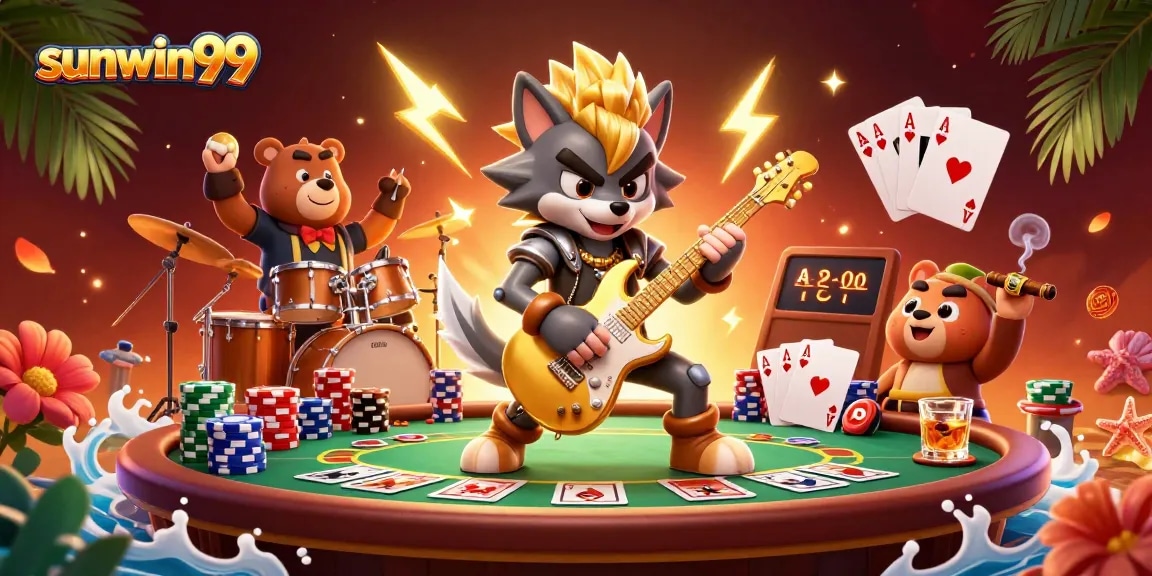 Engage in thrilling gameplay with sunwin99 as a wolf rock star and bear drummer light up the casino scene.