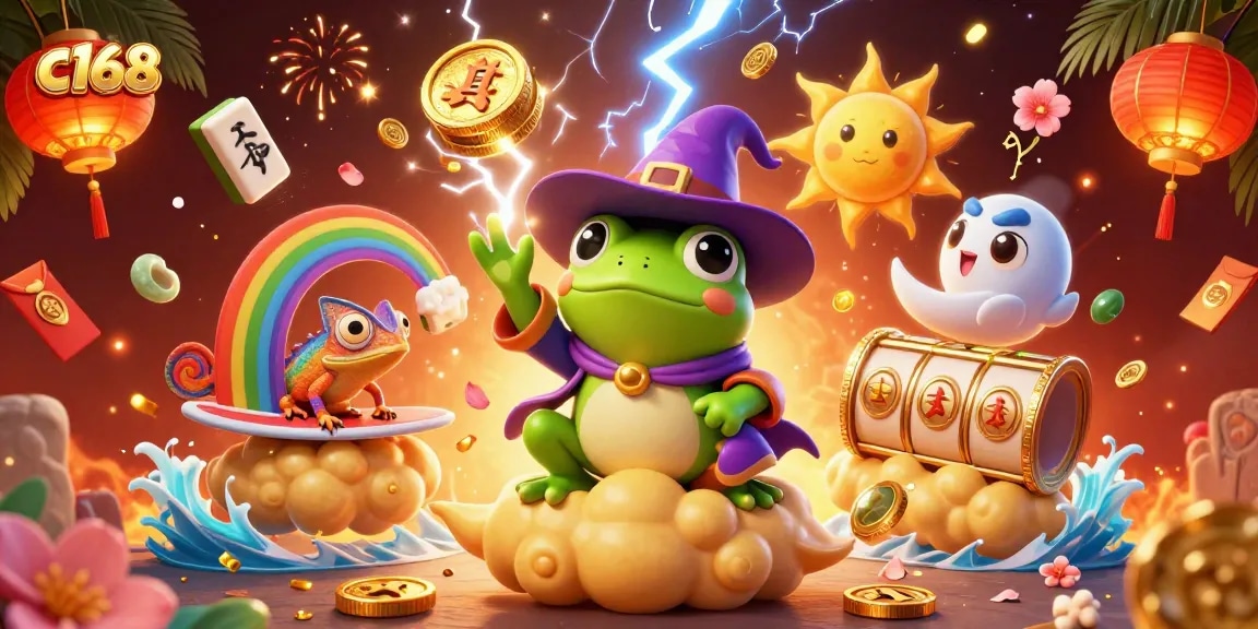 Spin and win at c168 with a vibrant 3D casino scene featuring magical characters and exciting elements.