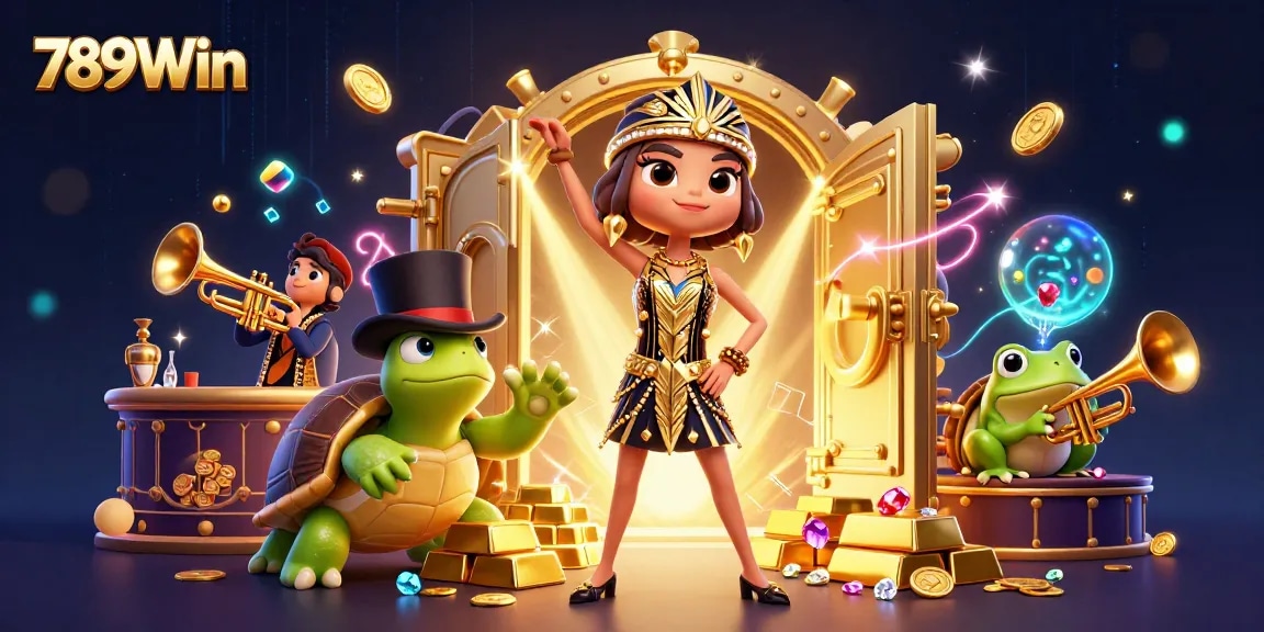Experience the thrill of wins while playing at 789Win with a vibrant, dynamic casino theme showcasing treasure and excitement.
