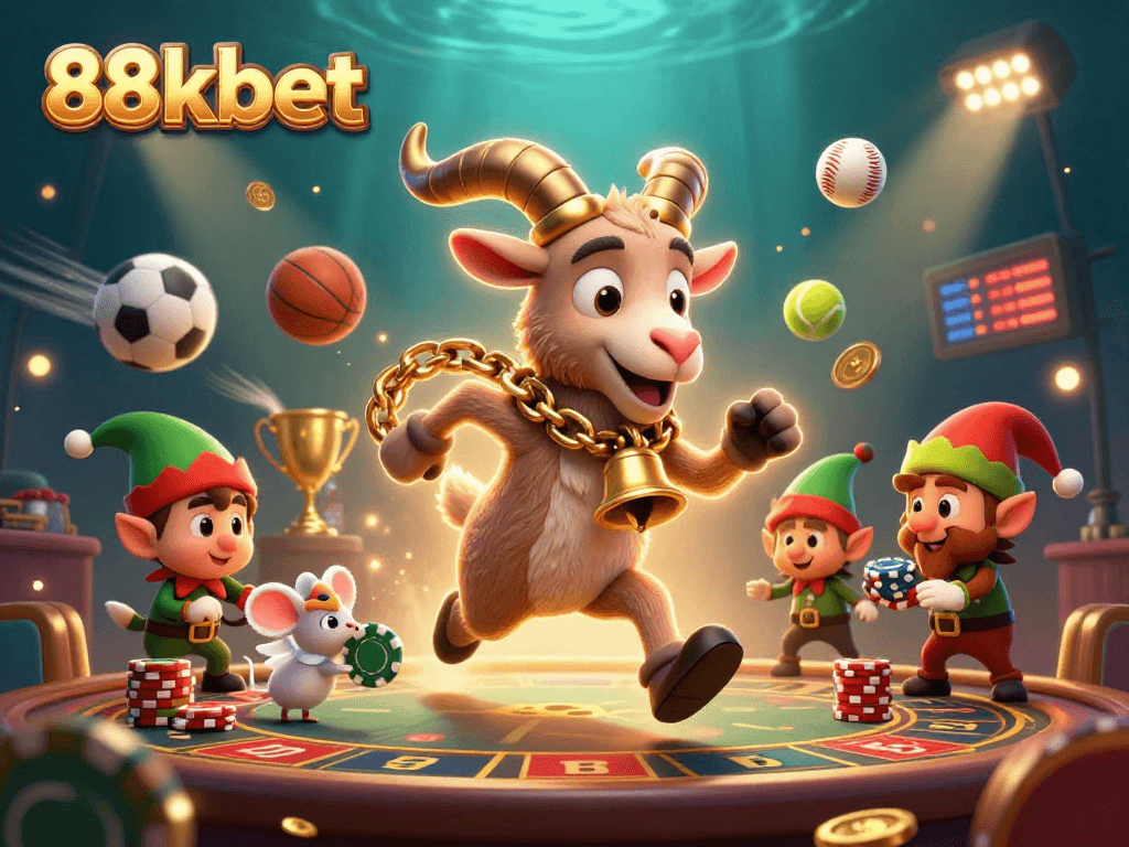 Experience thrilling gaming action at 88kbet with lively casino characters and dynamic sports elements.