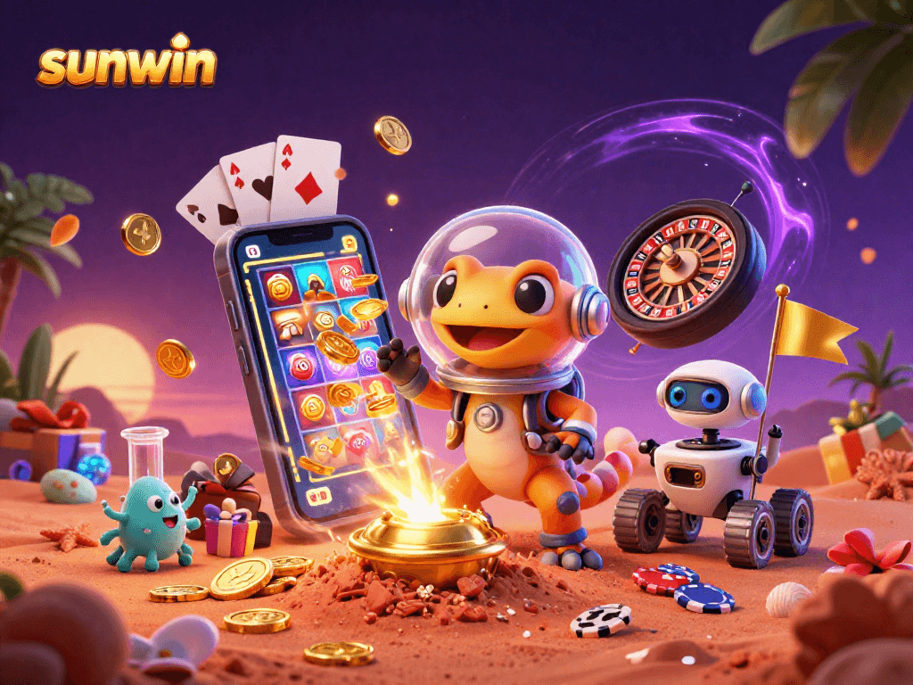 Engage in thrilling gameplay at sunwin with vibrant slots and casino elements in a Martian setting.