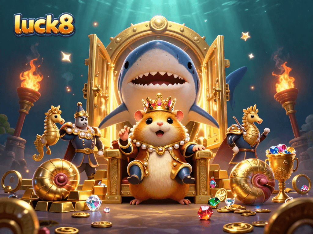 Experience the excitement at luck8 with a dynamic underwater casino scene showcasing treasure and adventure.