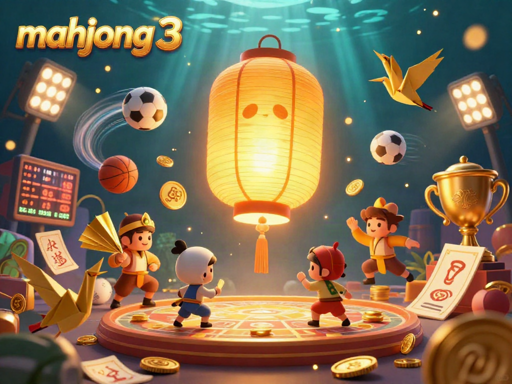 Engage in mahjong 3 action within a vibrant casino atmosphere filled with golden lantern spirits and sports excitement.