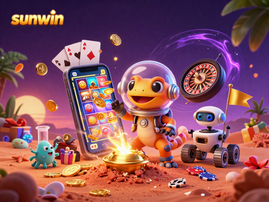 Engage in thrilling gameplay at sunwin with vibrant slots and casino elements in a Martian setting.