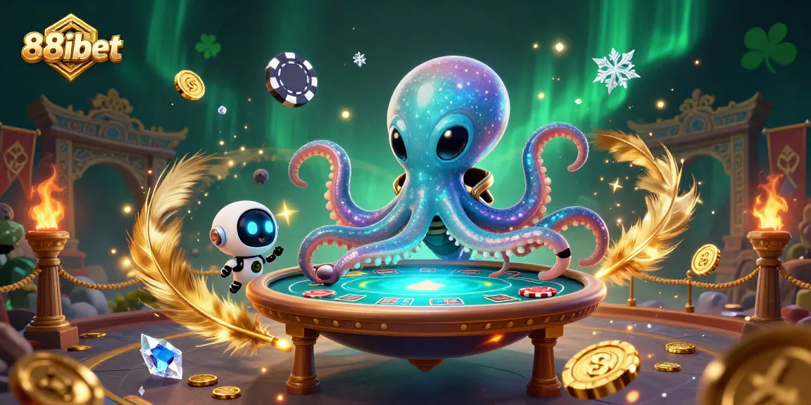 Experience thrilling poker gameplay at 88ibet with our vibrant 3D scene featuring an alien octopus dealer.