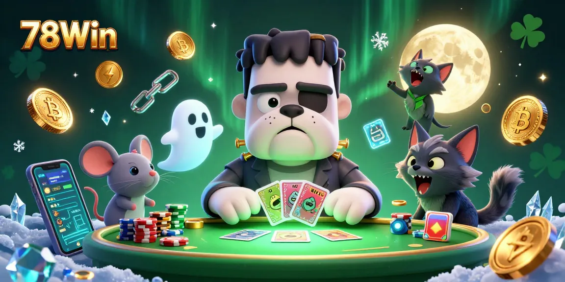 Engage in thrilling gameplay at 78Win with a lively scene featuring unique 3D characters and casino elements.