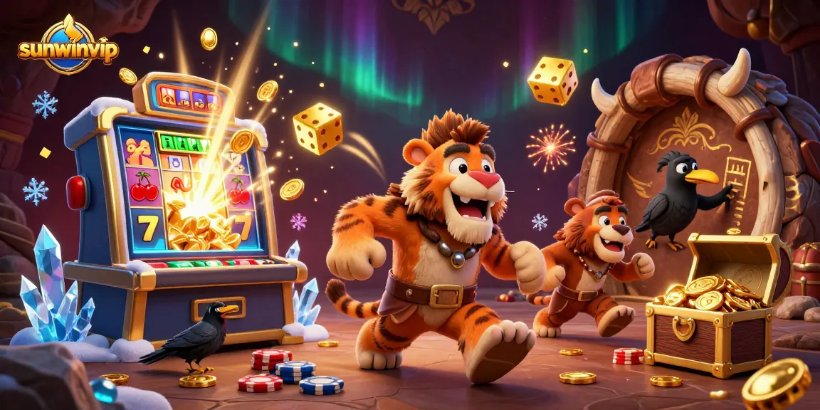 Experience the thrills of sunwinvip at a vibrant prehistoric casino bursting with action and excitement.