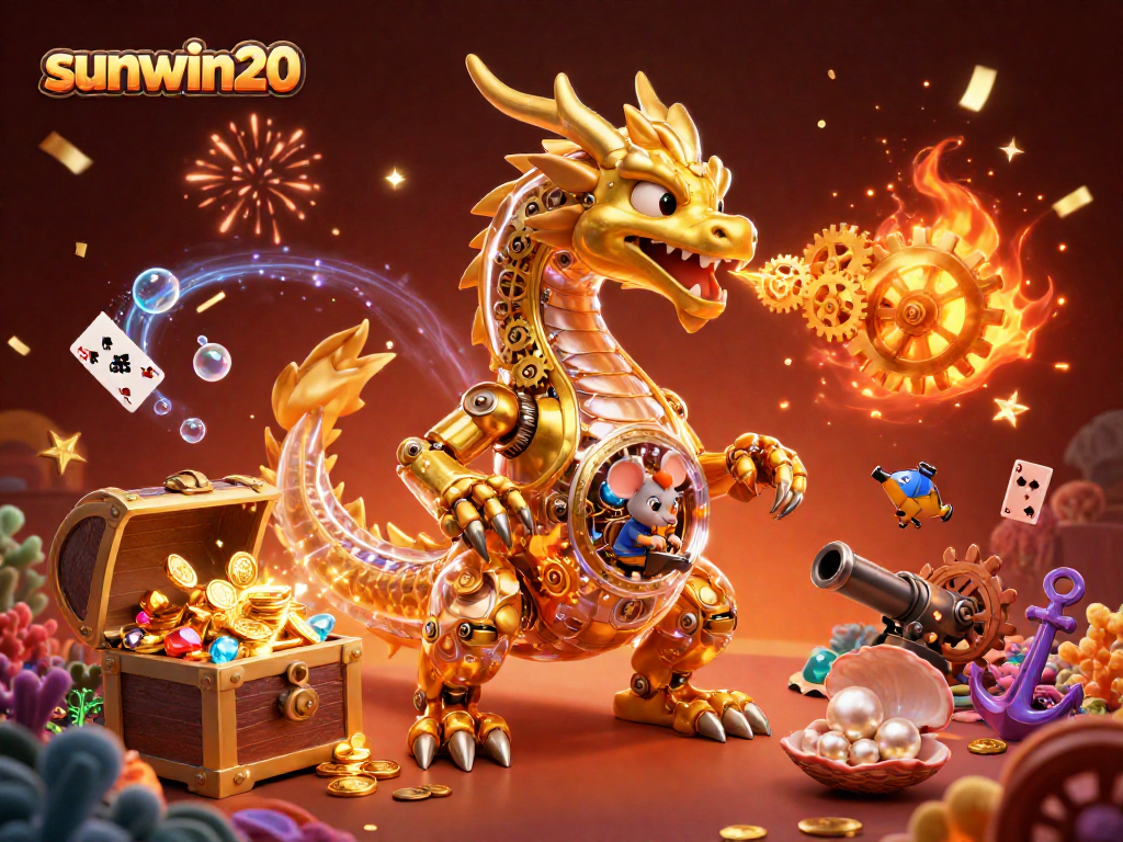 Exciting gameplay with sunwin20 and a golden biomechanical dragon revealing treasures and adventure