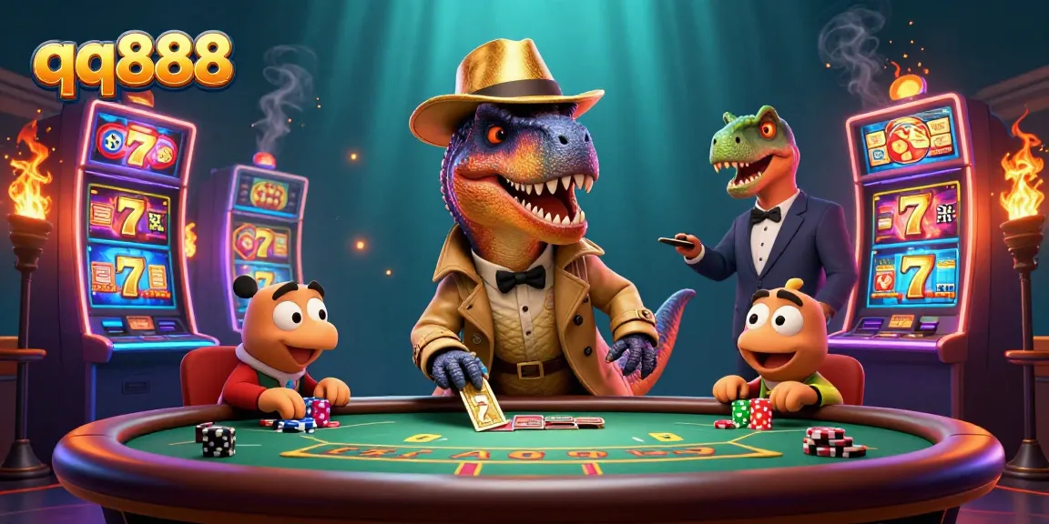 Engage in thrilling gameplay at qq888 casino featuring a velociraptor card counter, stegosaurus pit boss, and lively slot machines.