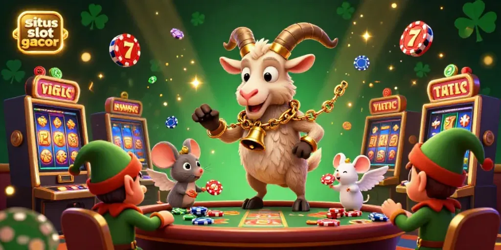 Spark money and excitement at situs slot gacor with a festive casino scene featuring action-packed characters.