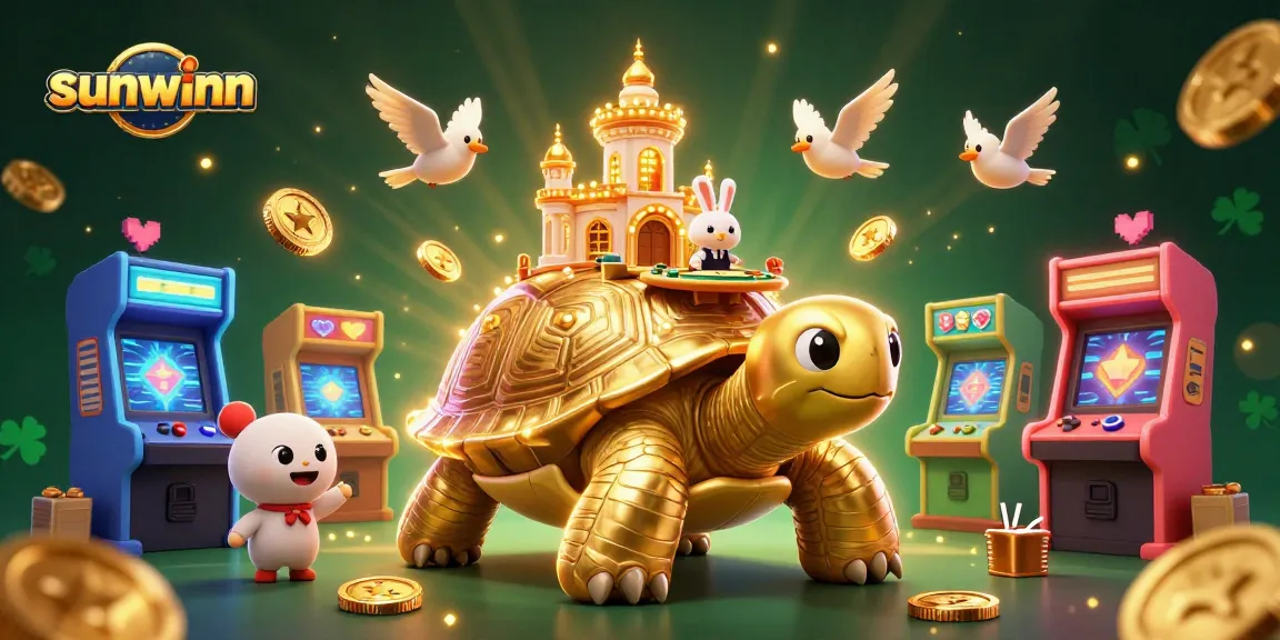 Play exciting games at sunwinn, a vibrant casino with dynamic characters and golden coins in motion.