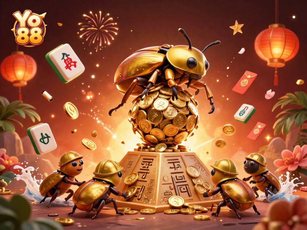 Engage with Yo 88 in this vibrant casino scene featuring golden coins and festive decor.