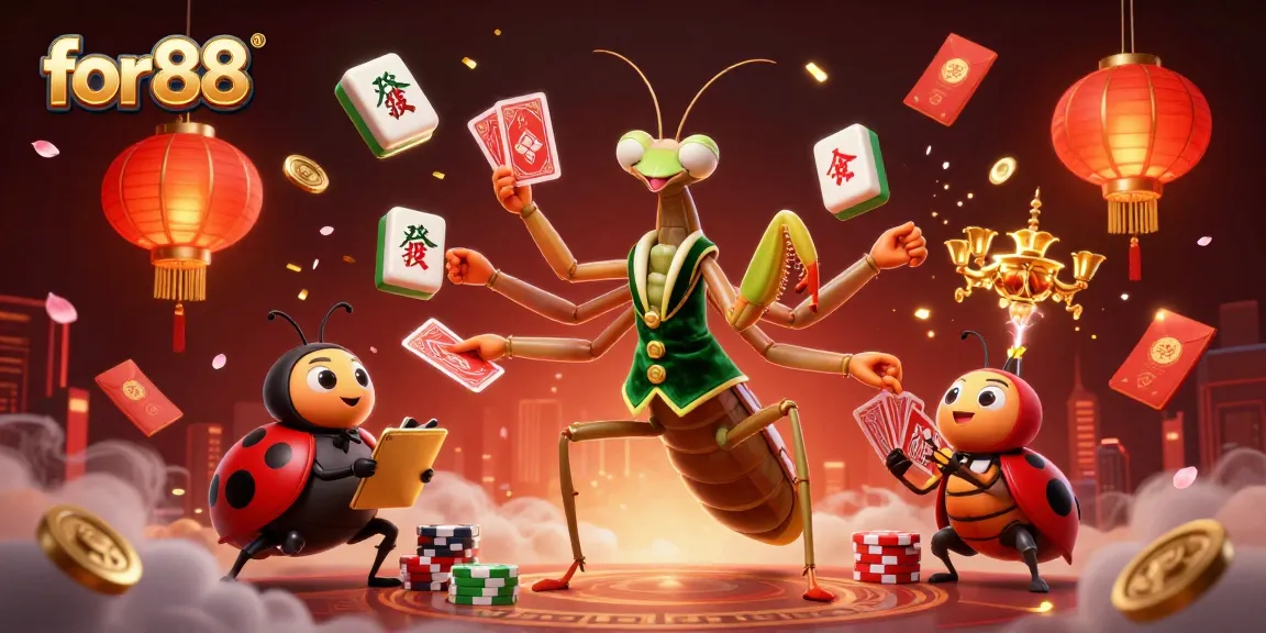 Engaging for88 casino experience with 3D cartoon characters amid vibrant gambling elements.