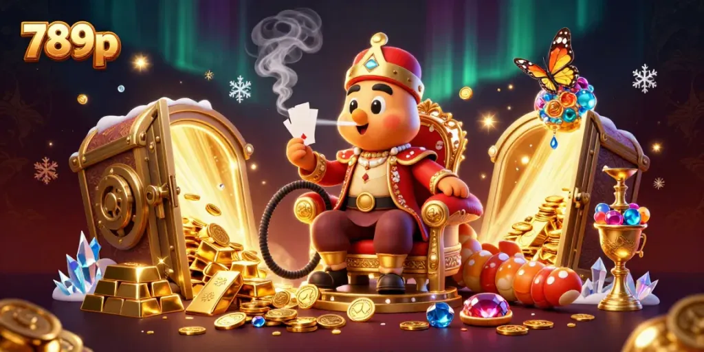 Engage with thrilling 789p casino action through a vibrant 3D illustration of a caterpillar hookah-master and golden treasures.
