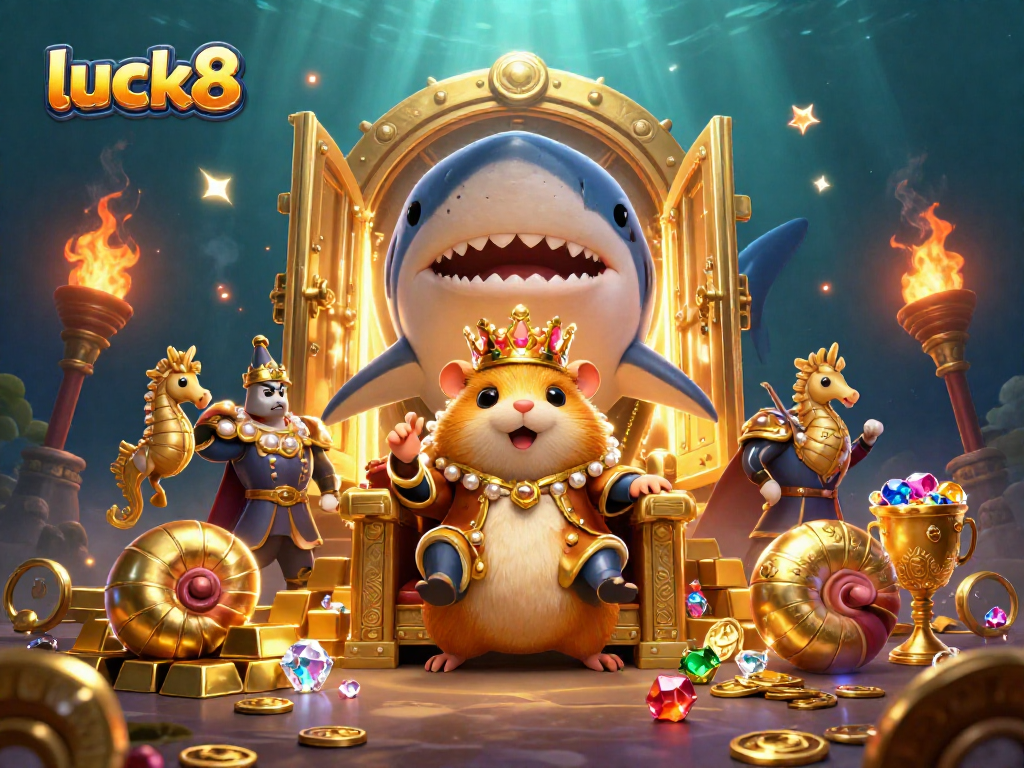 Experience the excitement at luck8 with a dynamic underwater casino scene showcasing treasure and adventure.