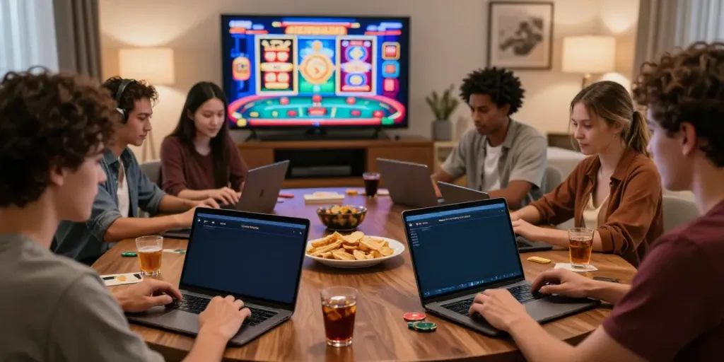 Players enjoying games at online credit card casinos in a cozy setting.