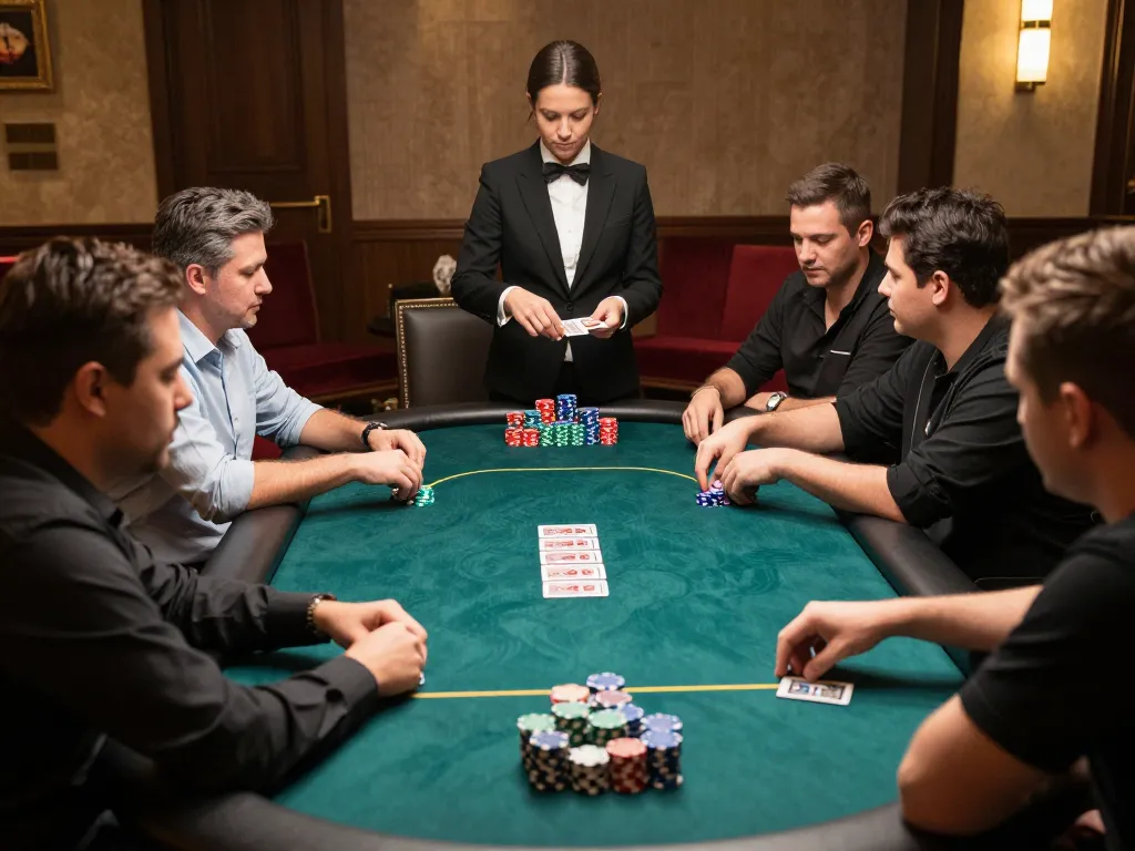 Players in an upscale casino engaging in high-stakes poker at FA88VN.