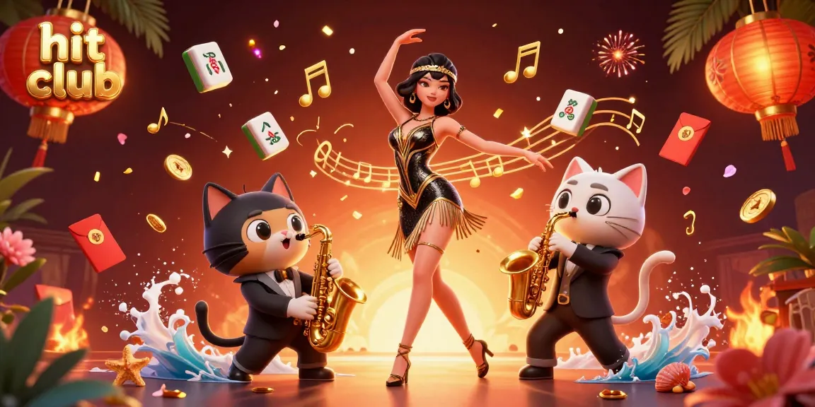 Engage with hit club's gaming experience through vibrant 3D illustration of festive casino elements.