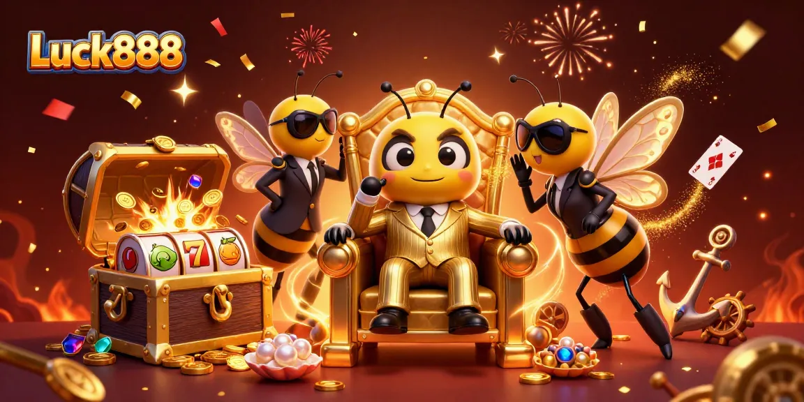 Experience the excitement of Luck888 with vibrant 3D casino animation showcasing slot game elements and rich details.