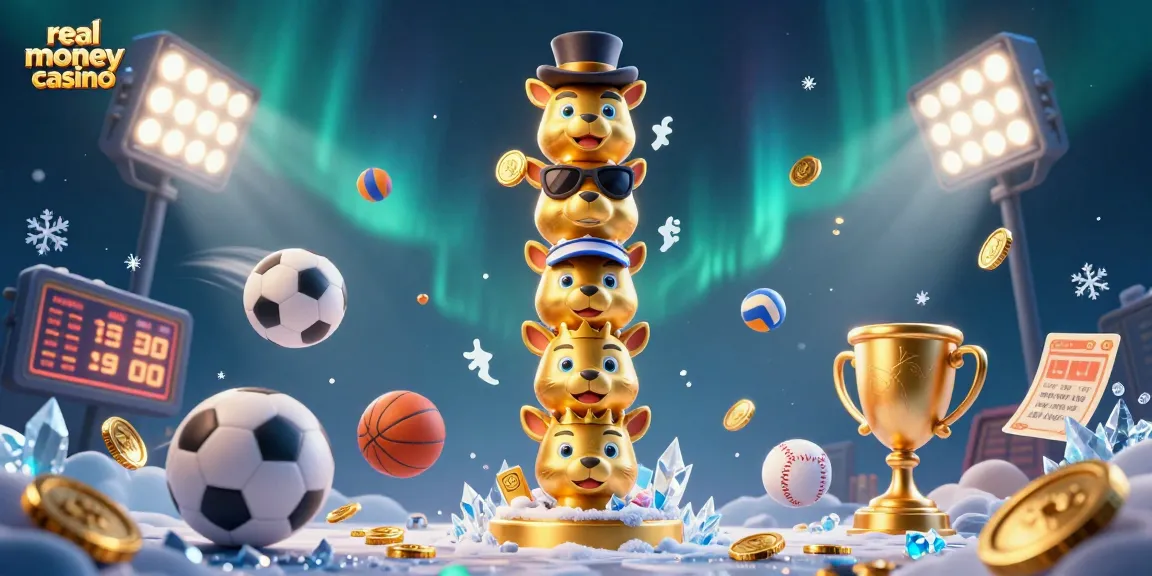 Engage with the vibrant world of real money casino through this dynamic illustration featuring cartoon elements and sports betting.
