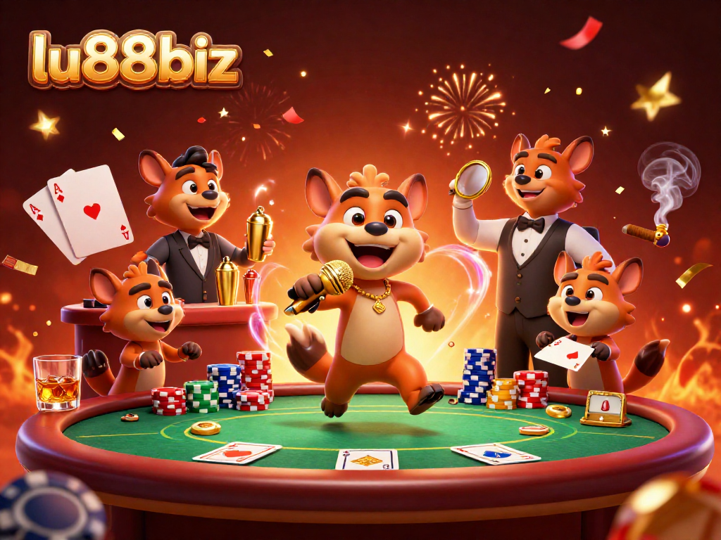 Experience the lively atmosphere of lu88biz with hyenas in a dynamic comedy casino scene.