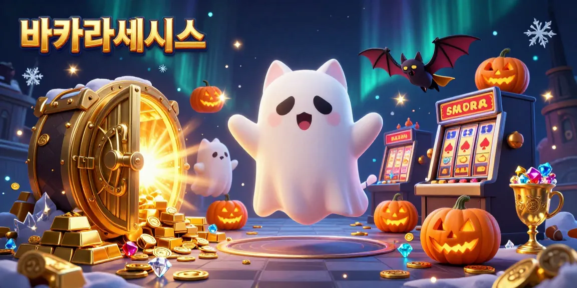 바카라사이트에서 고양이 유령과 박쥐가 함께하는 환상적인 카지노 장면