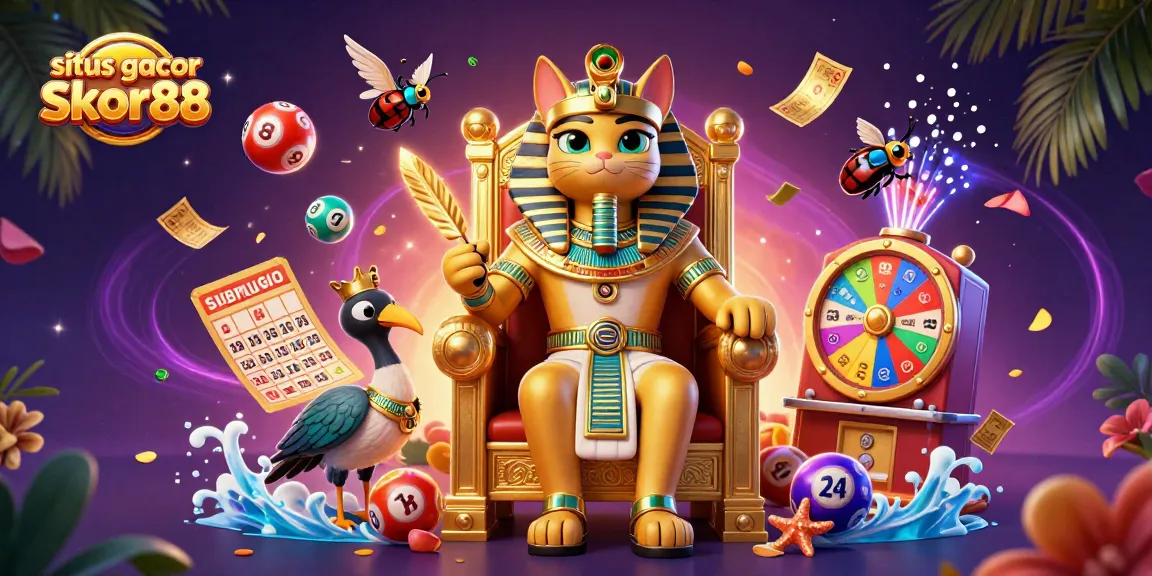 Engage in action with situs gacor skor88, featuring a pharaoh cat and dynamic gambling elements.