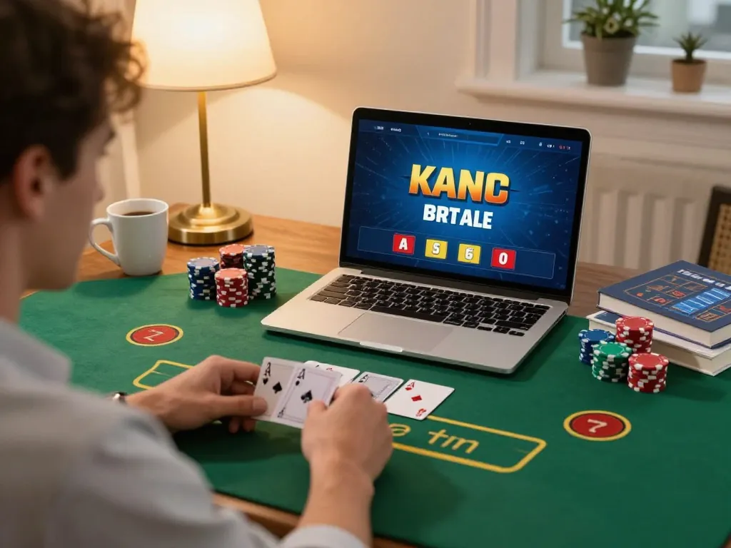 Player engaging in blackjack on MM88 online platform, showcasing strategic gameplay at home