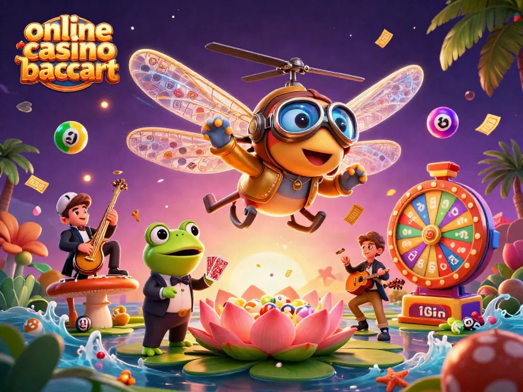 Experience thrilling online casino baccarat with vibrant characters and game elements in an enchanting scene.