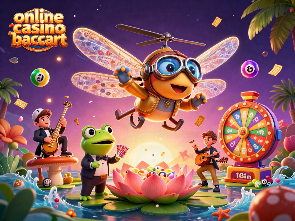 Experience thrilling online casino baccarat with vibrant characters and game elements in an enchanting scene.