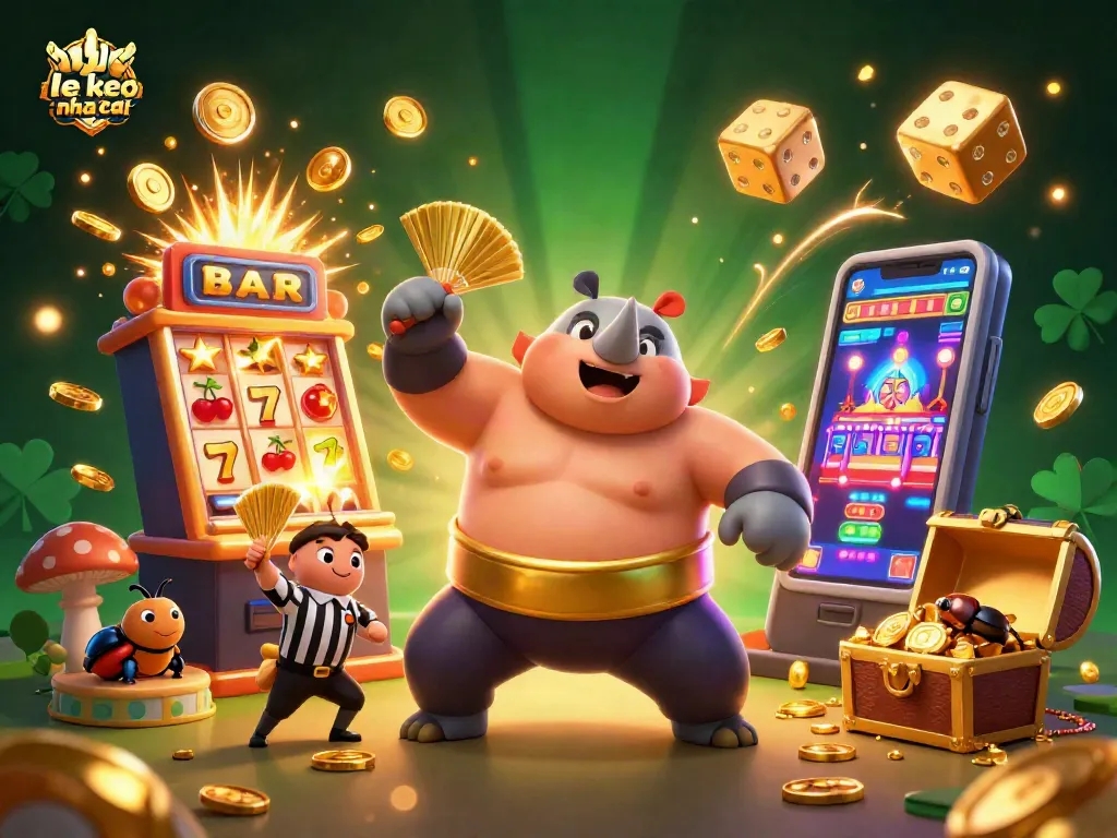 Discover ty le keo nha cai as animated beetles celebrate a jackpot explosion in a vibrant casino scene.