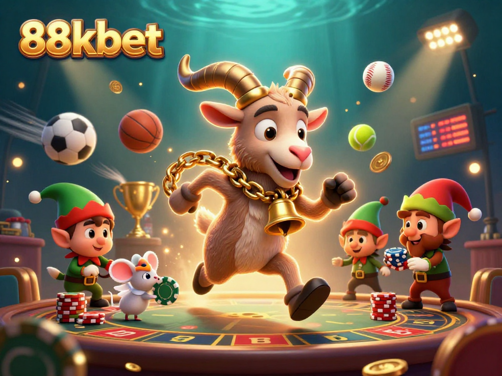 Experience thrilling gaming action at 88kbet with lively casino characters and dynamic sports elements.