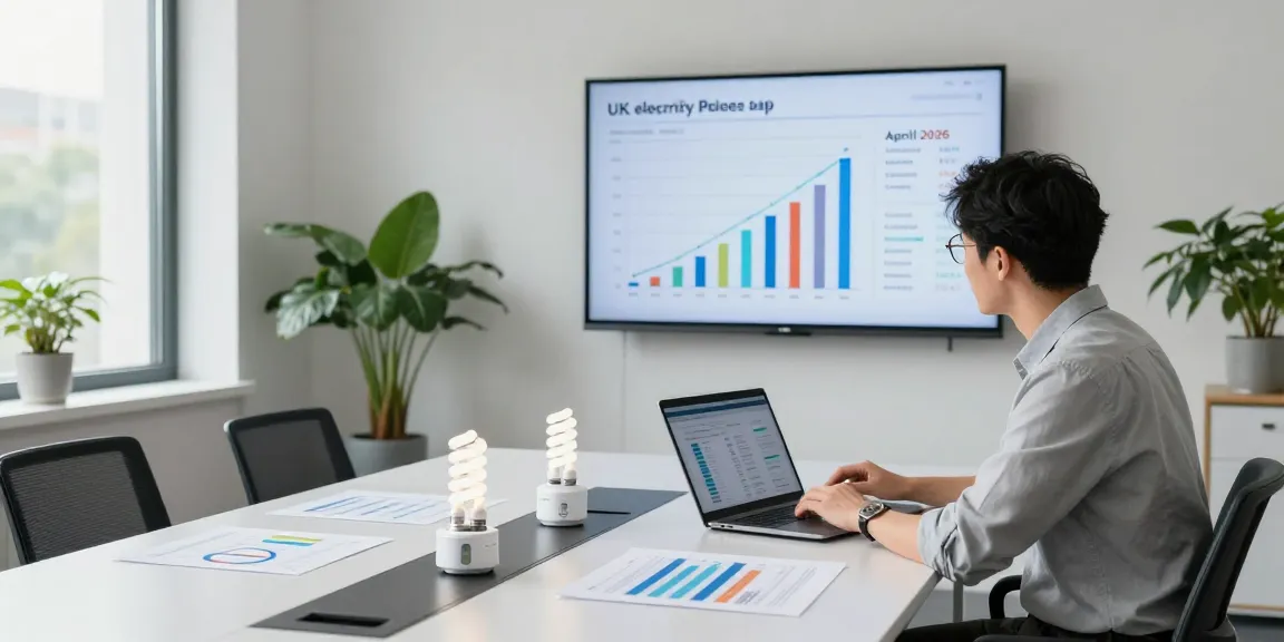 Analyzing the uk electricity price per kwh April 2026 in a modern office.