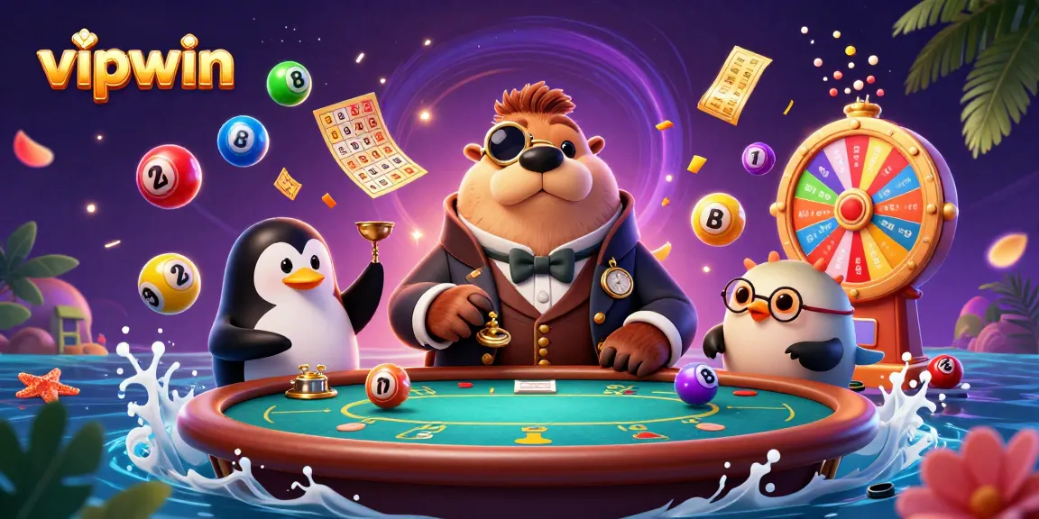 Engage with vipwin's vibrant underwater gaming scene featuring a walrus and duck dealer.
